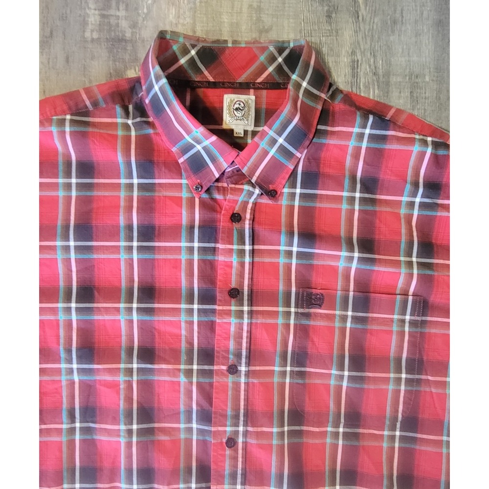 Cinch Men's 2XL Deep Red Scotch Plaid Western Long Sleeve Button Down Shirt EUC